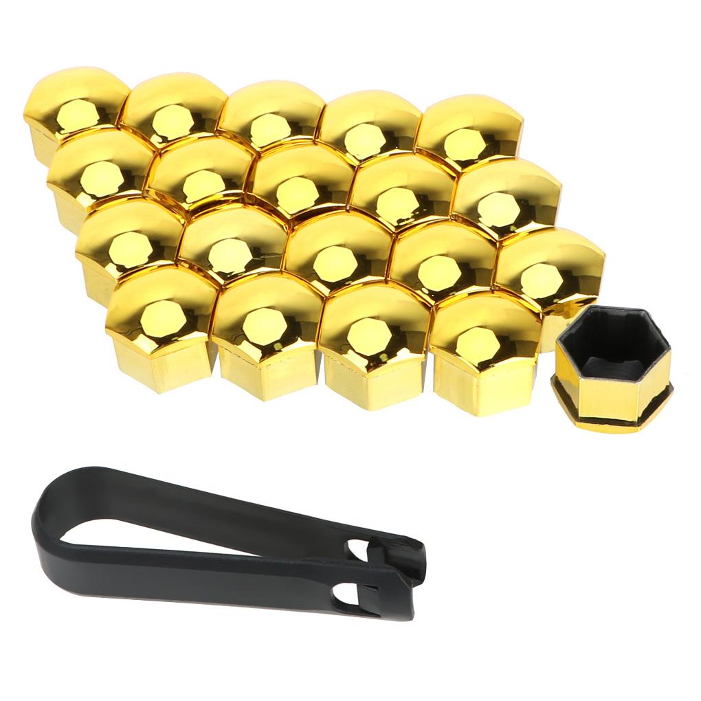 20 Stück Auto-Radmuttern-Schraubenkopf-Abdeckkappen 17/19/21 mm Kappe Schutzschraubenkappen Außendekoration Schutzschrauben Felgen Schrauben Stecker 21MM gold