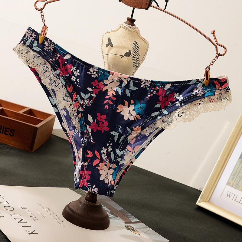 TERMEZY Damen-Höschen aus nahtloser Eisseide, süßer Druck, seitliche Spitzenunterwäsche, Damen-G-String-Dessous, halb umwickelte Hüft-Dessous M