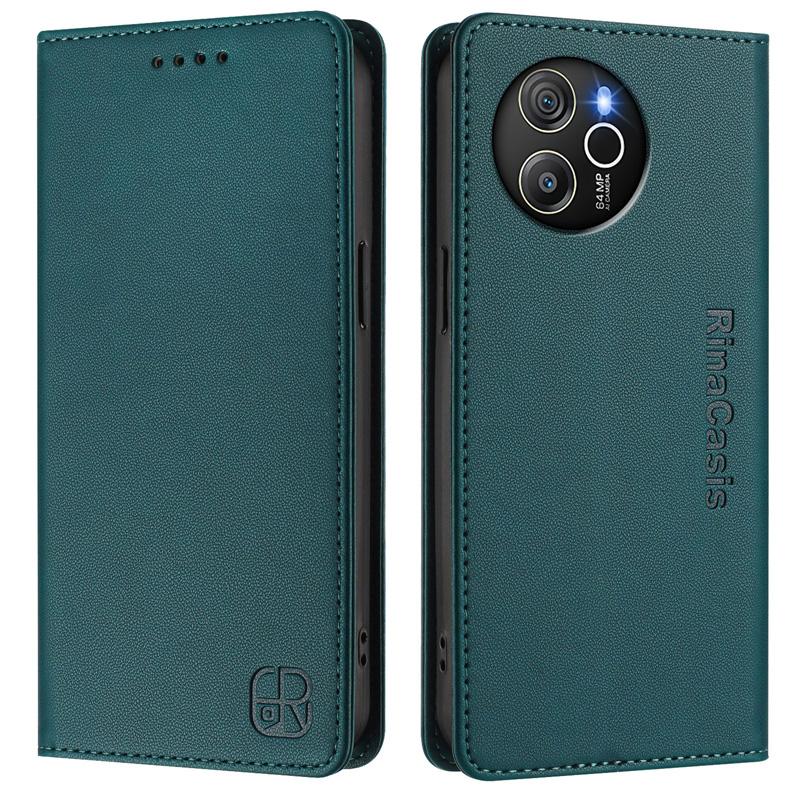 Luxuriöse Lederhülle für Blackview Wave 6C/Shark 8/Oscal Modern 8/A53/A52 Pro, RFID-blockierende Kartenfächer, magnetischer Ständer, stoßfeste Klapphülle Blackview Oscal Tiger 12 dunkelgrüne