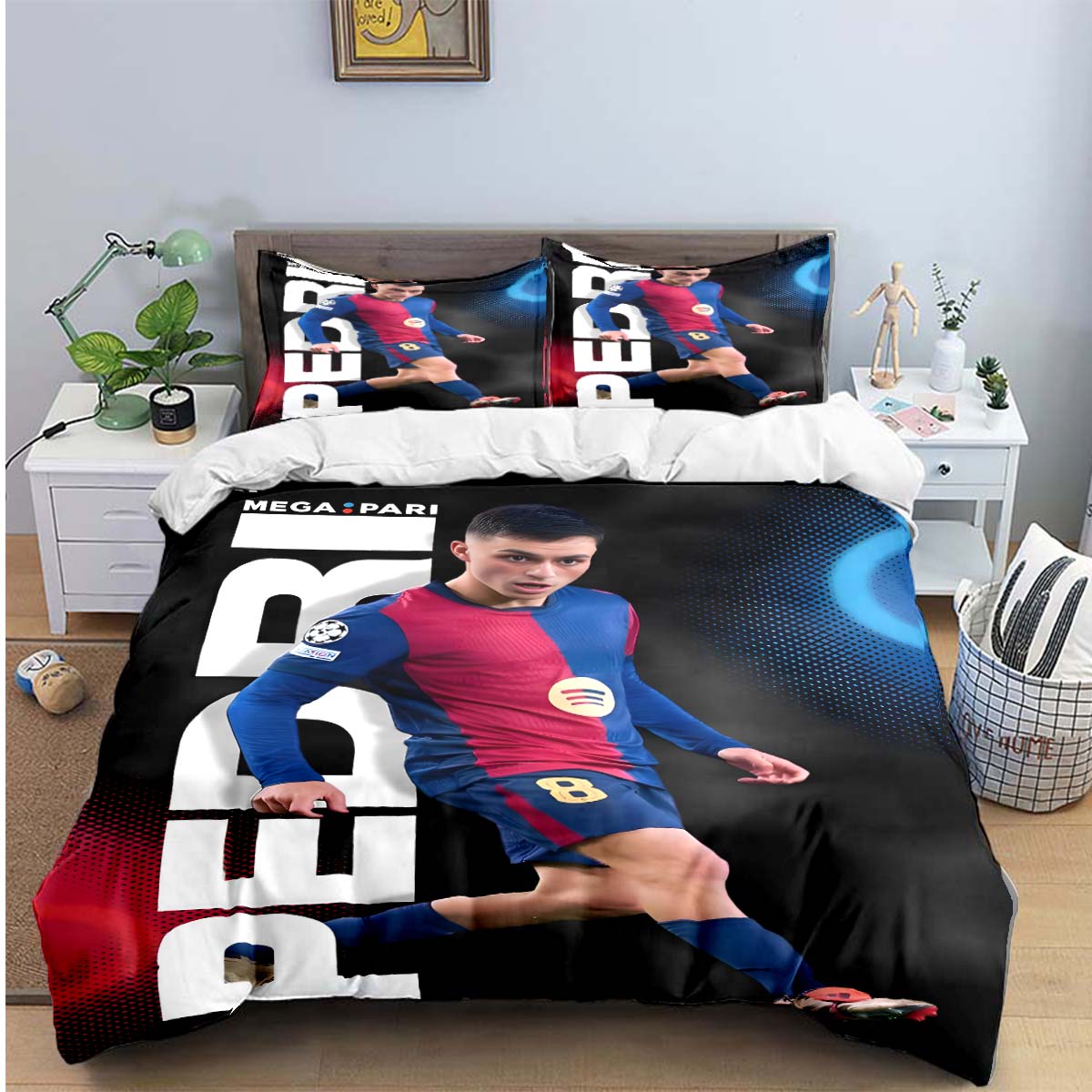 Spanien Mode Fußballstar P-Pedri Druck Bettwäsche Sets Bettwaren Set Bettdecke Set Teenager Mädchen Twin Einzel Kind Geschenk US Full(200*230cm)3pcs