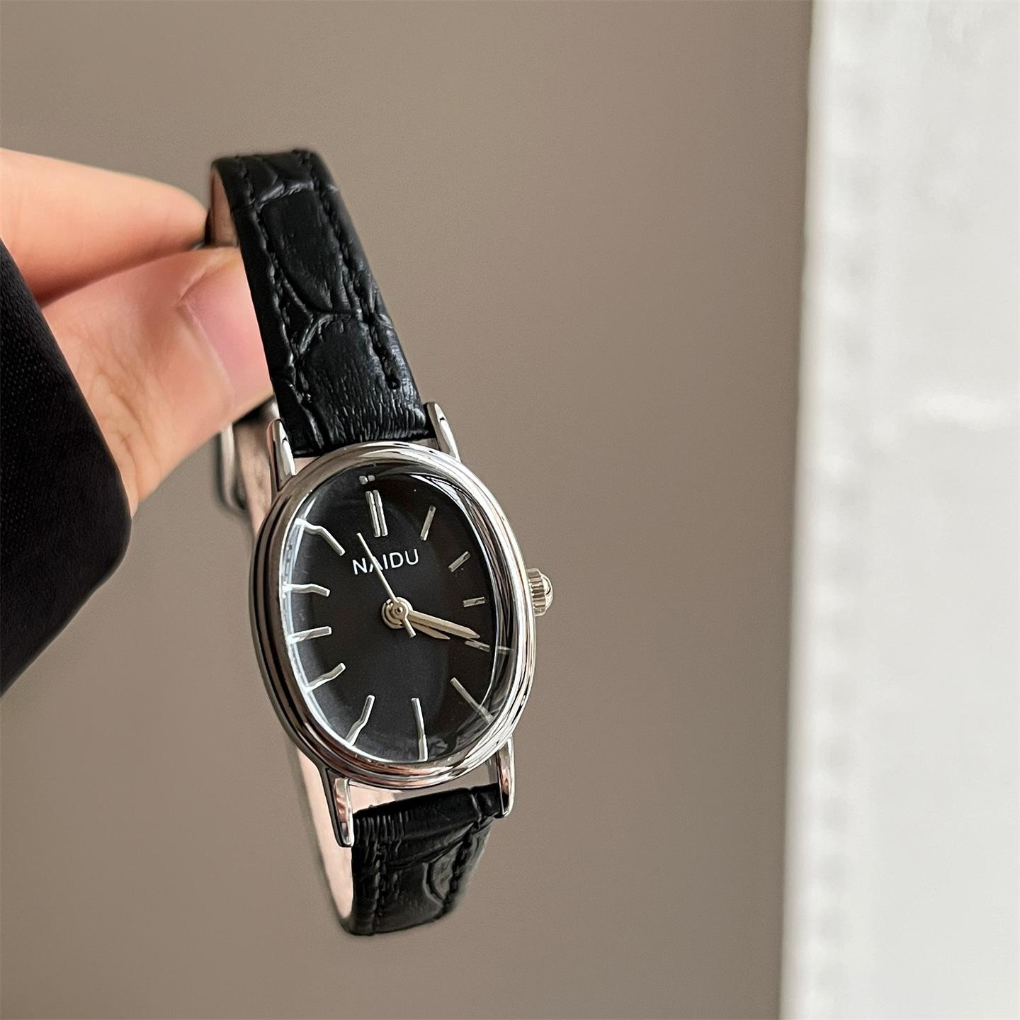 Minimalistische kleine ovale Zifferblatt Damen Uhren Lederarmband Uhren Einfache Damen Quarz Armbanduhren Weibliche Uhr Geschenk Reloj Mujer schwarz