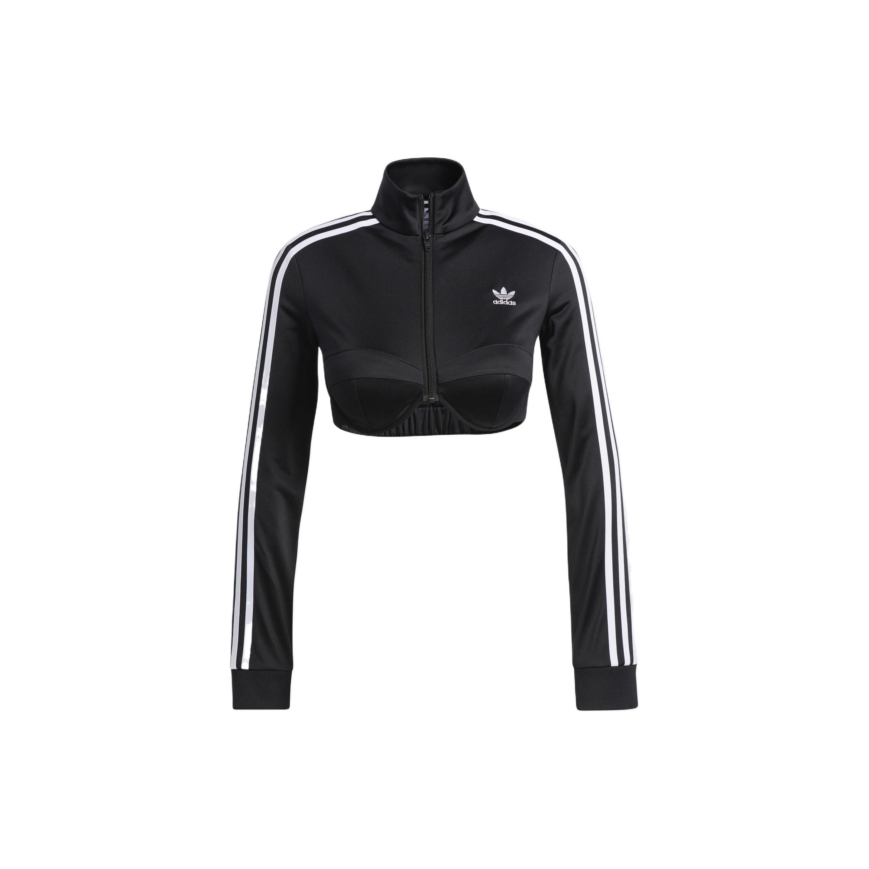 Adidas Originals Logo-Print Reißverschluss Stehkragen Kurzarmjacke Damen Jacken Schwarz HL6478 S