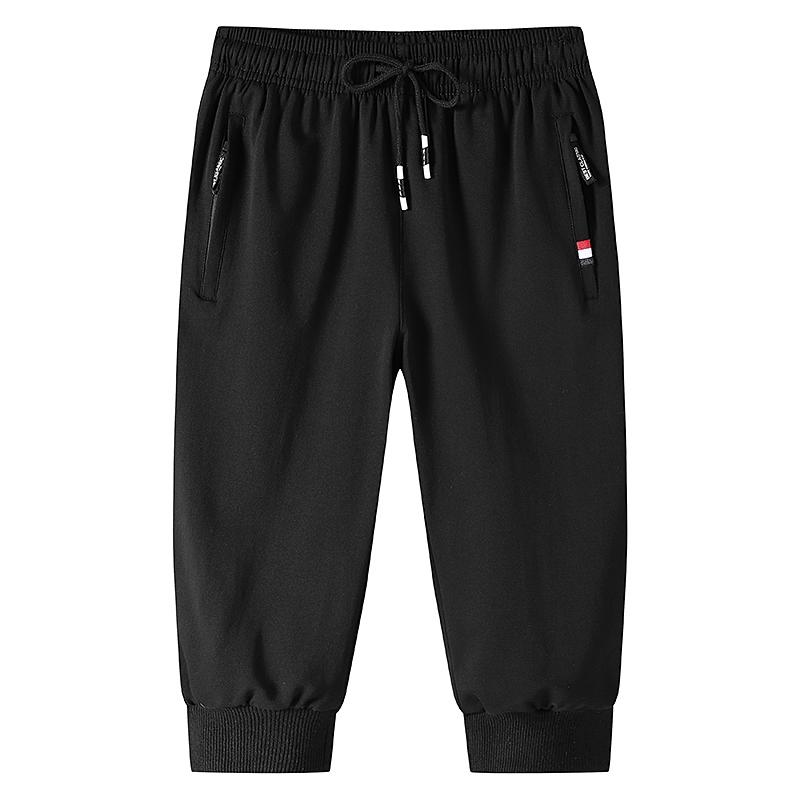 Reine Baumwolle Herren Sommer Neue Freizeithose Herren Shorts Herren Einfarbig Herren Sport Elastisch Jugend Cropped Hose L schwarz