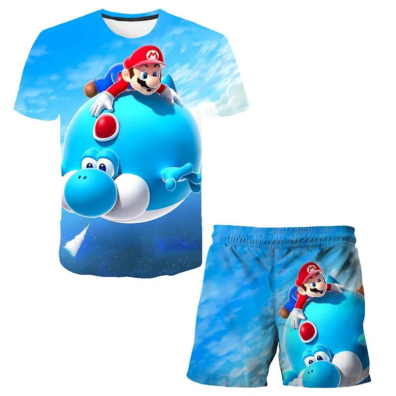 2025 MINISO Kinderkleidungssets Cosplay Super Mario T-Shirts Shorts 2 Stück Anzüge Kinder Jungen Mädchen Tops T-Shirt Mario Bros T-Shirt Hosenanzug 140