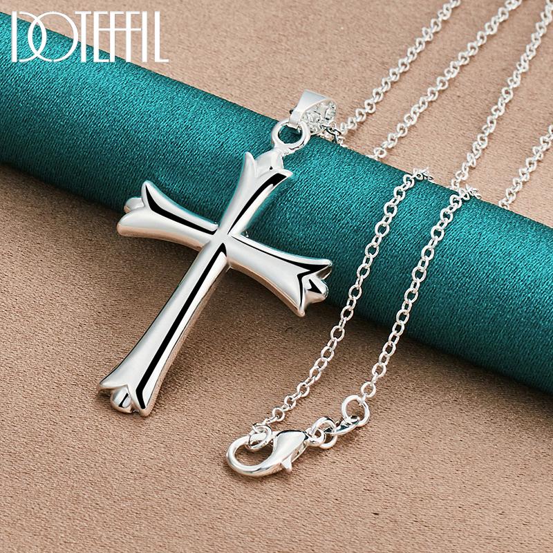 925 Sterling Silber Klassische Kreuz Anhänger Halskette Hochzeit Modeschmuck O-Chain