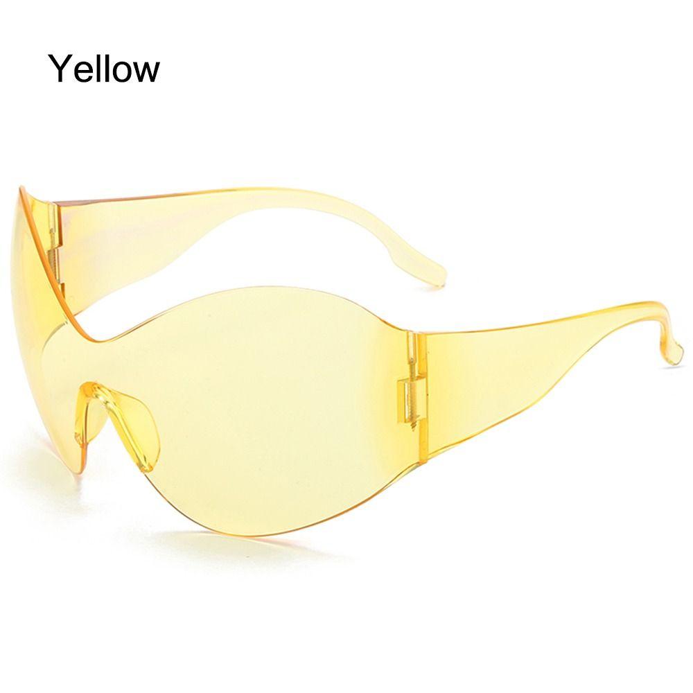 Trendige randlose UV400-Schutzbrillen Schwarz Sonnenbrillen Übergroße futuristische Sonnenbrillen Wrap-Around Y2K Sonnenbrillen