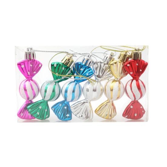 6 Teile/schachtel Weihnachten Hängende Süßigkeiten Ornament mit Lanyard Unzerbrechliche Wiederverwendbare Galvanisierung Urlaub Dekoration Weihnachtsbaum Kleine Süße Anhänger A bunt