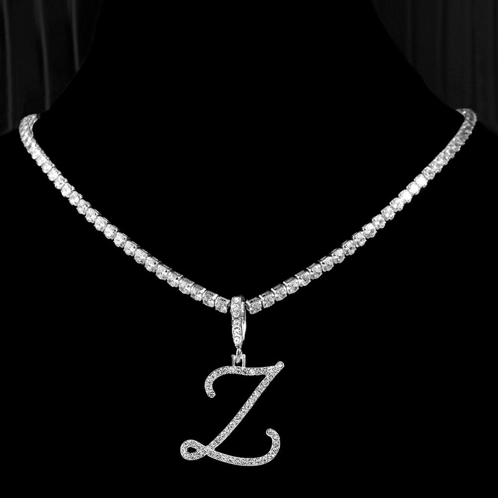Neue Schreibschrift Buchstaben Zirkonia Kette Initial Name Halskette Hip Hop Schmuck Gold Silber Farbe CZ 26 Alphabet Anhänger Halsketten Gold&18inch Zircon chain gray
