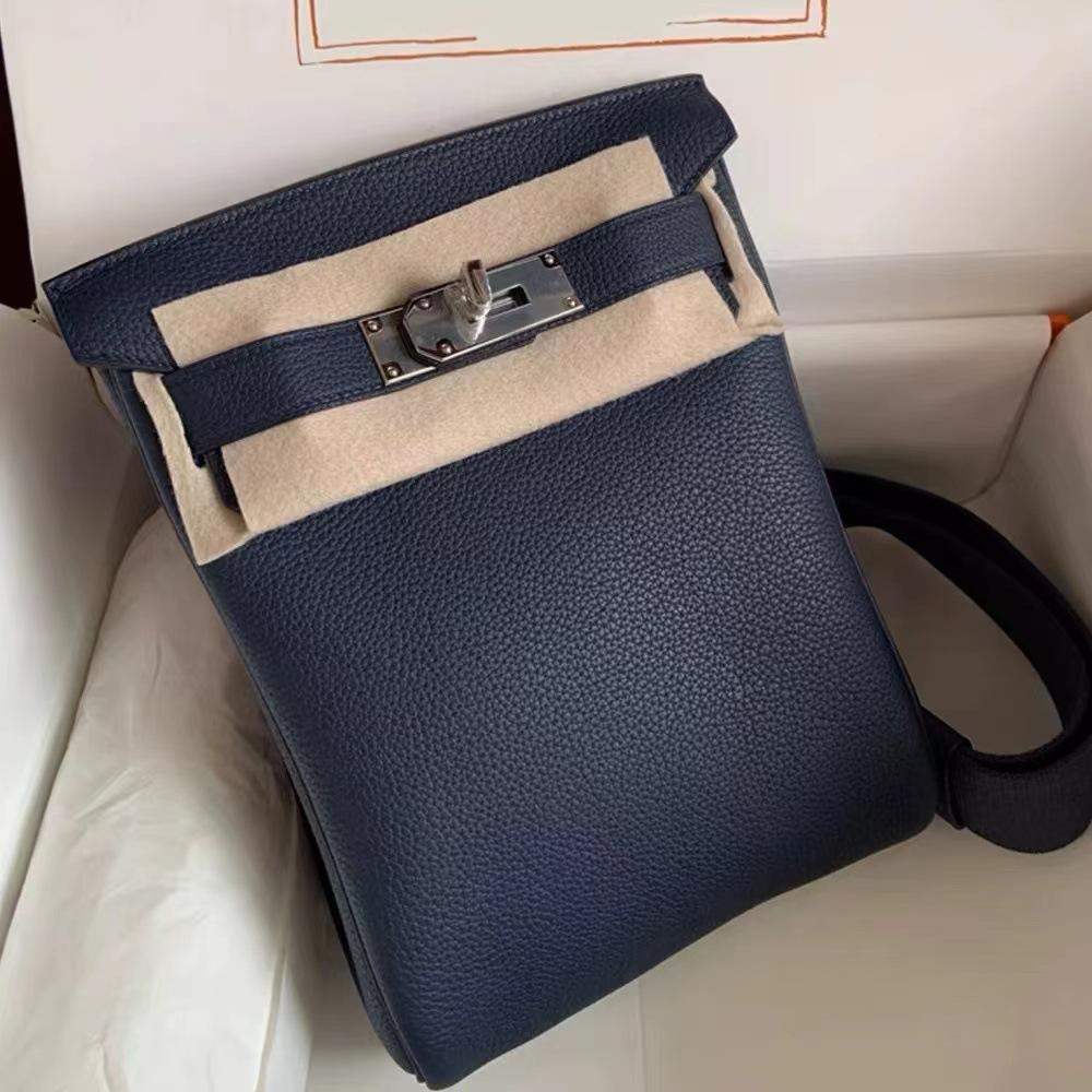 2025 Neue Togo Weichleder Tasche Echtes Leder Für Männer Und Frauen H Zuhause Brust Baotou Schichtleder Schulter Diagonale Umhängetasche 17cm blau
