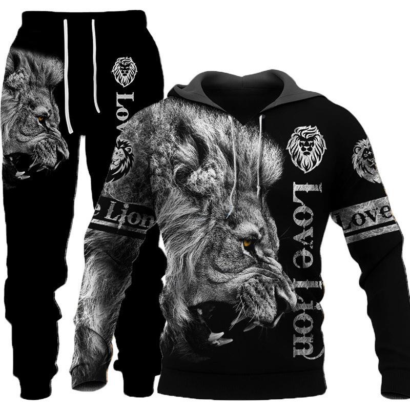 Herren-Trainingsanzug, 3D-The-Lion-Print, Hoodies, Sweatshirts, Hosen, Sets, lässige Herrenbekleidung, Damen-Trainingsanzug 4XL