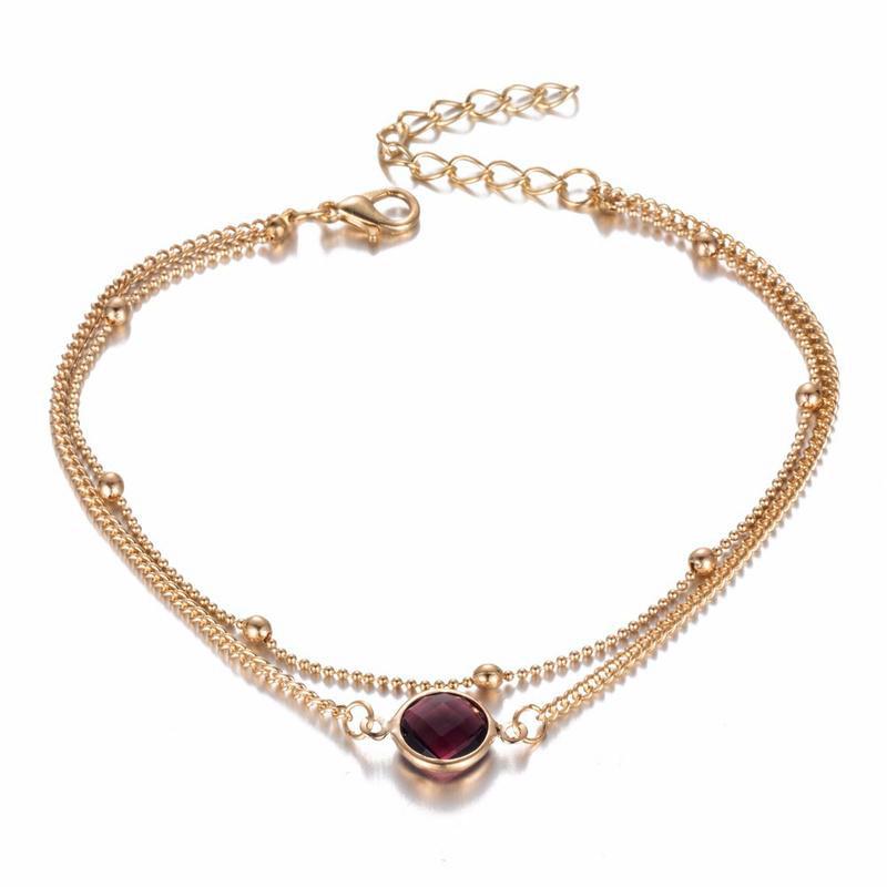 Boho Opal weibliche Fußkettchen barfuß häkeln Sandalen Fuß Schmuck Bein Fußkettchen auf Fuß Knöchel Armbänder violett