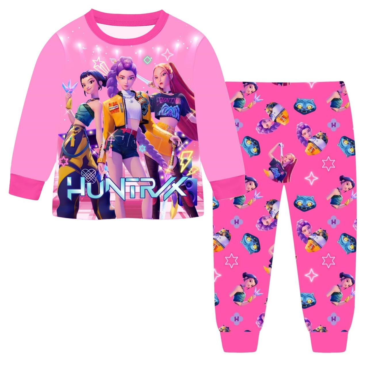 Anime Kpop Dämonenjäger Zoey Kostüm Herbst Pyjamas für Kinderbekleidung 3-14 Jahre Kinder Huntrix Rumi Mädchen T-Shirt Hosen Sets 120cm(5-6Years) leuchtend rosa
