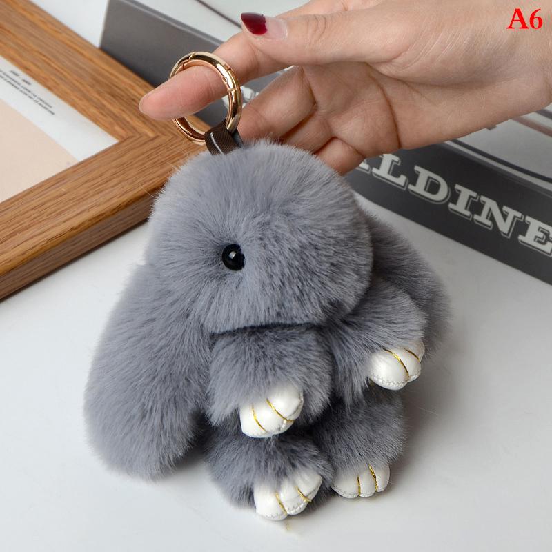 Kaninchen Schlüsselanhänger Ring Flauschiger Echter Pelz Pompon Hase Anhänger Schlüsselanhänger Anhänger Niedlicher Schlüsselring An Tasche Autoschlüssel Anhänger graue