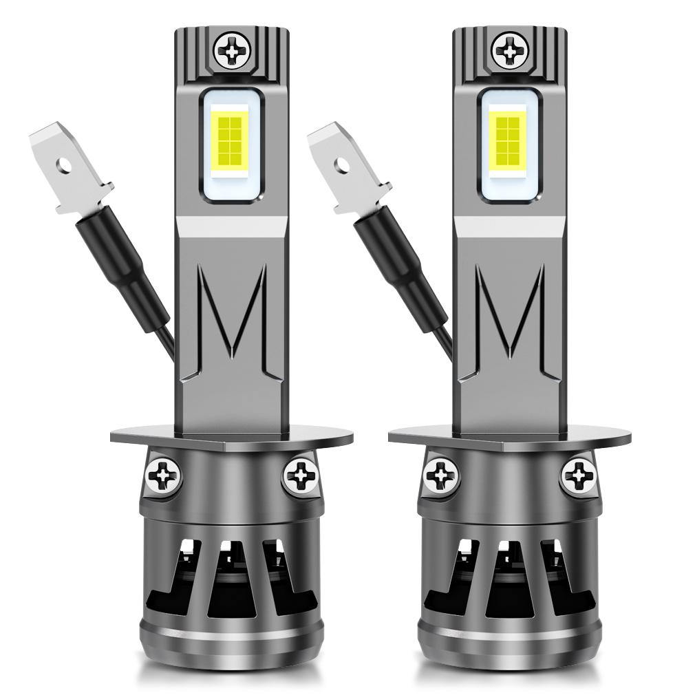 2 Stück H1 H3 LED Scheinwerferlampen Turbo Lampen Mini 20000LM 50W 16 Core CSP Chips Super Helle Auto Nebelscheinwerfer 12V 6500K Weiß Automobil Scheinwerfer H1 gray