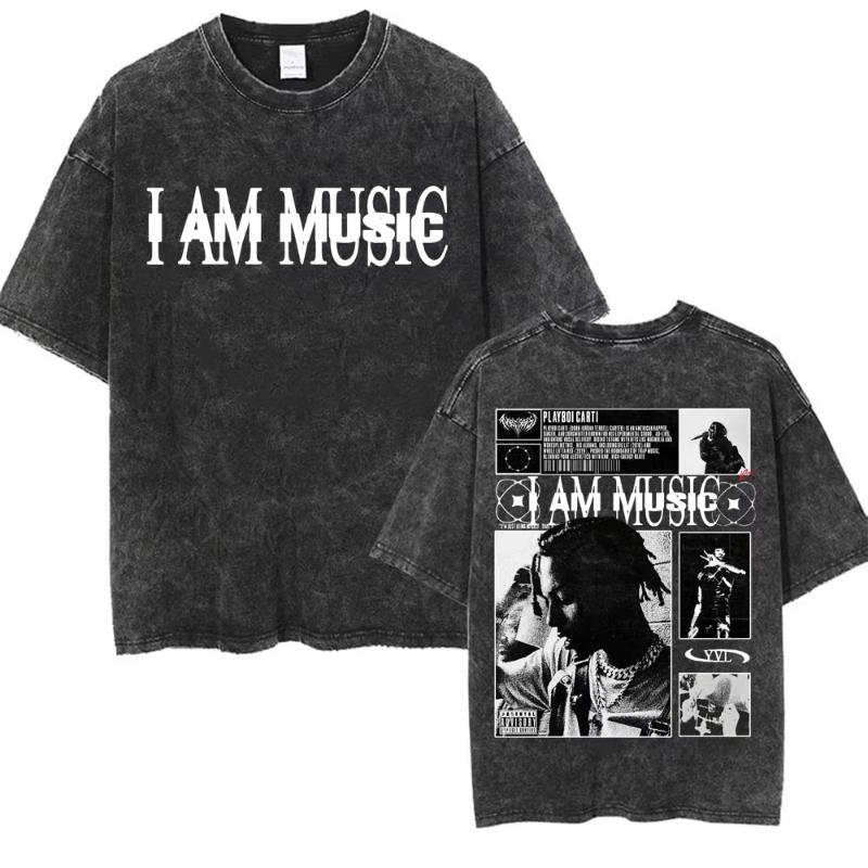 Retro Gewaschenes Playboi Carti I AM MUSIC Logo T-Shirt Opium Ken Carson Narcissist Tour Antagonist Rap T-Shirts Frau M gray