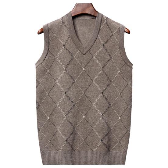 Männer Gestrickte Weste Herbst Winter V-ausschnitt Geometrische Raute Einfarbig Warme Winddicht Weiche Casual Männliche Weste Ärmelloses Top XL khaki