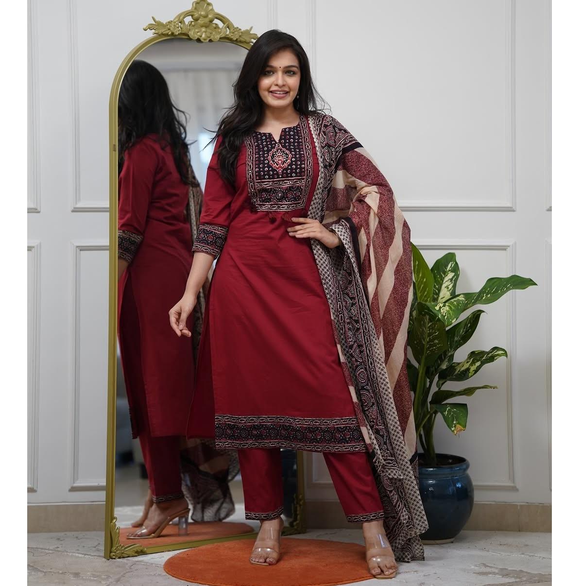 Damen Designer Party Wear Kurta Hose Dupatta Set Indische Bollywood Oberteil Tunika Salwar Anzug 3XL rot