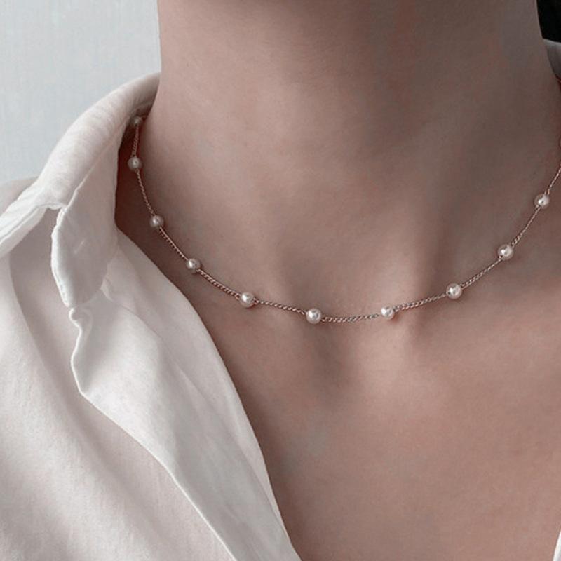 Perlen Schlüsselbein Kette Halskette Perlen Halsband Halskette Goth Chocker Schmuck am Hals Anhänger Kragen Frauen silber
