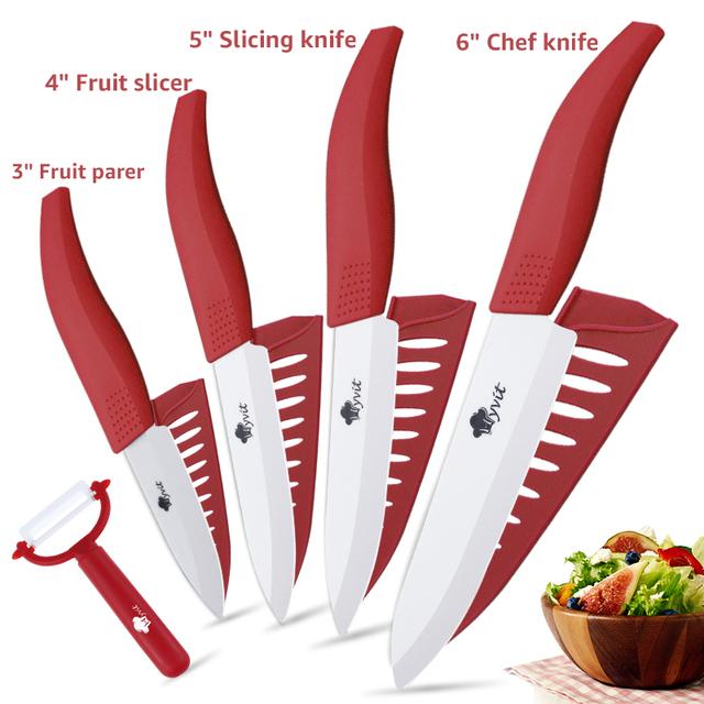 Keramikmesser Küchenmesser 3 4 5 6 Zoll Kochmesser Kochset + Schäler Weiße Zirkonia-Klinge 3456inch peeler rot