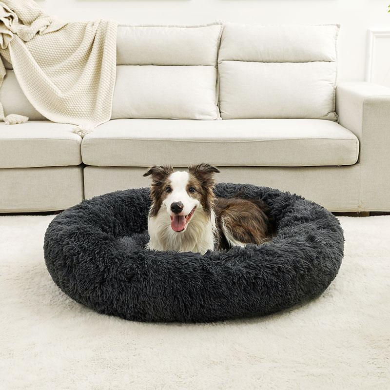 Rundes Hundebett für großes Hundebett Superweiches Katzenbett Langplüschiges Haustier-Hundehaus für mittelgroßes Hundehaus Winterwarm schlafend S 40cm beige
