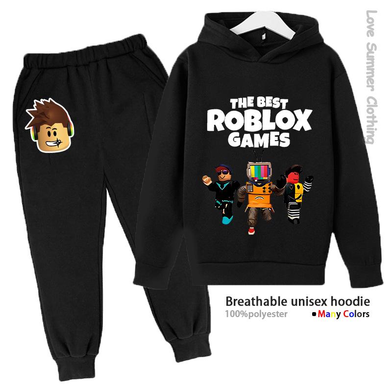 Roblox Jungen Hoodie Trainingsanzug Alter 4-14 HD Druck Herbst Neuheiten Geschlecht Dünnes Fleece Hoodie Set Lässig Unisex Trainingsanzug Polyester 130