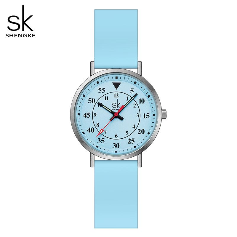 SHENGKE Sport Frauen Silikon Armband Uhren Neue Design Für Frau SK Quarz Armbanduhren Original Damen Uhr hellblaue
