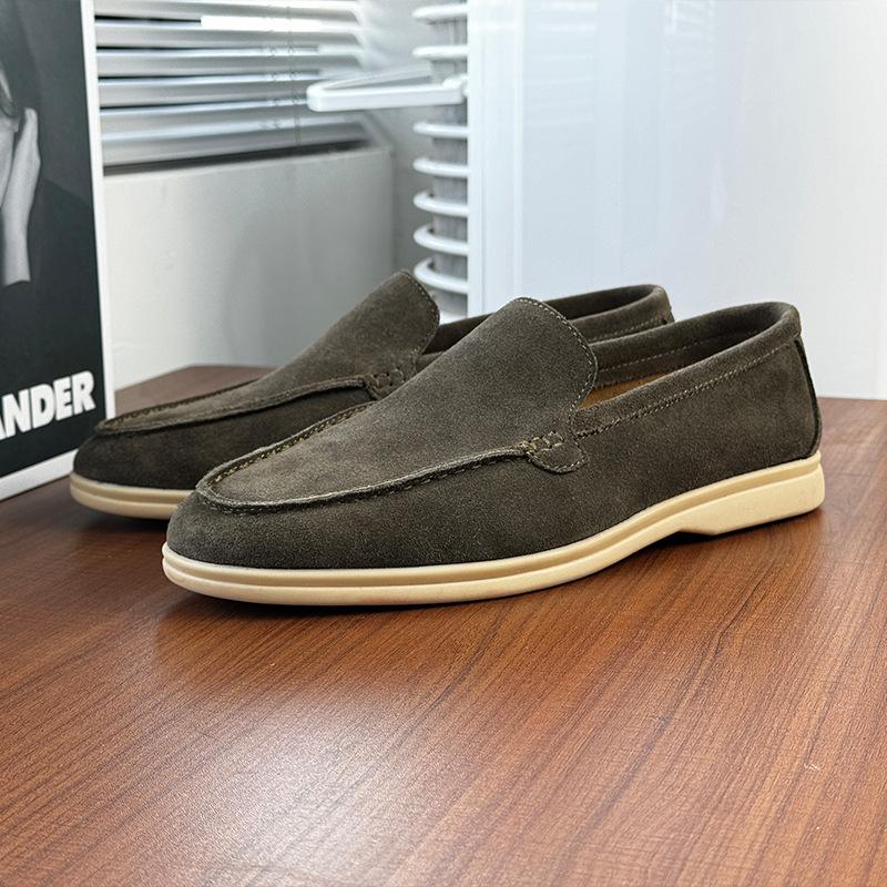 Mode Herren Klassischer Britischer Stil Slipper Mokassins Kuhveloursleder Echtes Leder Mode Herren Freizeitschuhe Herren Outdoor Fahr-Flats 39 armee grüne