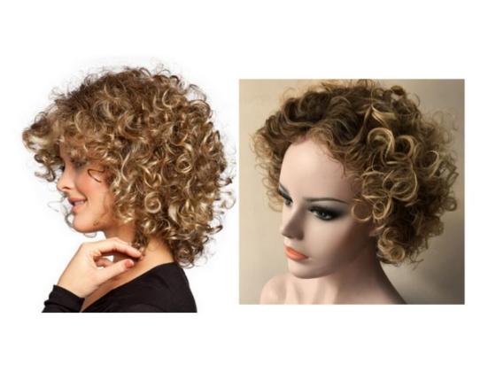 Frauen Einfarbig Schulterlange Lockige Perücke Cosplay Kostüm Synthetische Haarteil Haar Zubehör 2pcs beige