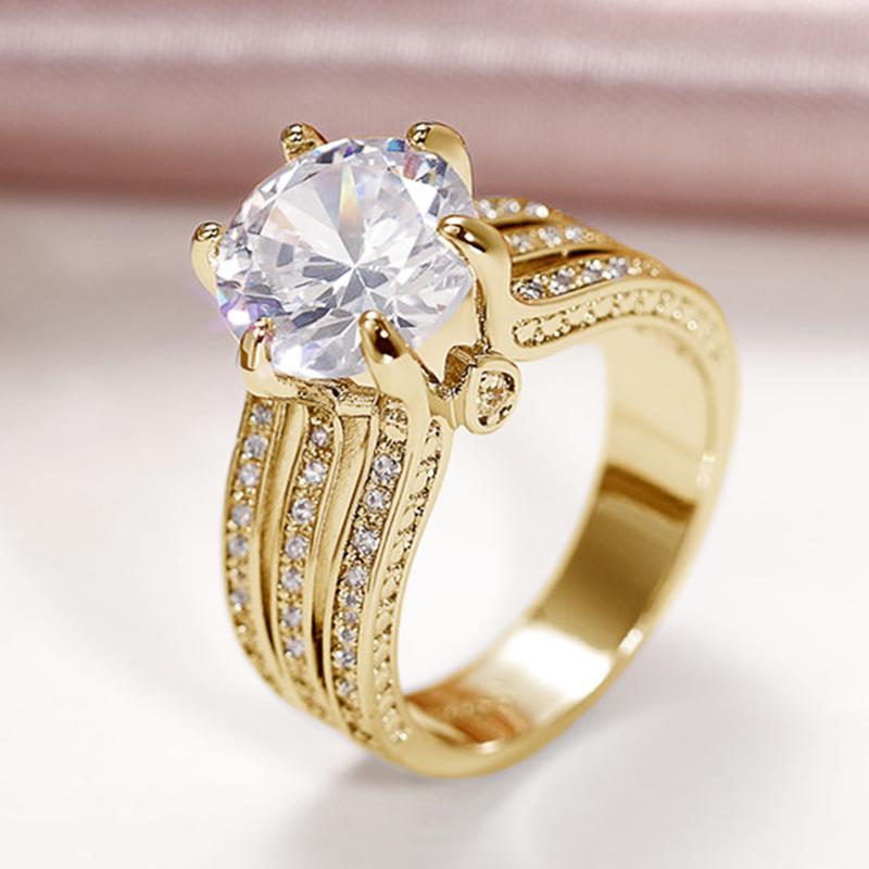 Huitan Luxus Trendy Hochzeit Verlobungsringe für Frauen Drei Metall Farbe Rosa/Weiß Zirkonia Ring Schmuck 10