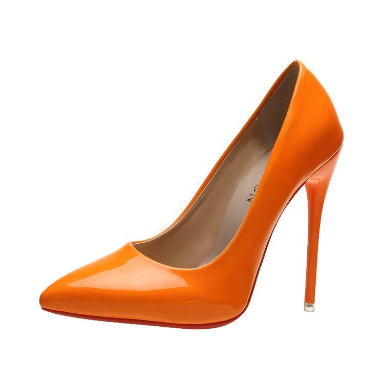 Mode High Heels 35-45 Plus Größe Frauen Schuhe 12cm Dünne Stiletto Bankett Hochzeit Schuhe Sexy Spitz Damen Party Schuhe 36 orange