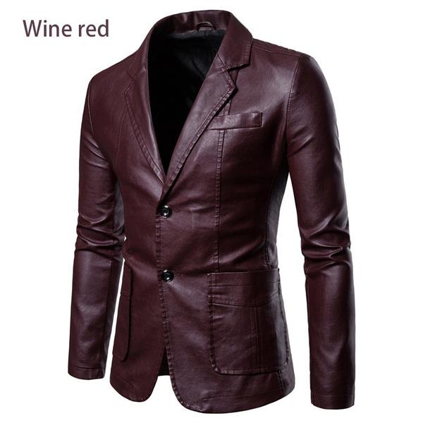 Herbst und Winter Herren Leder PU Motorrad Herren Slim Lederjacke Hübsche Manteljacke 6XL wein rot