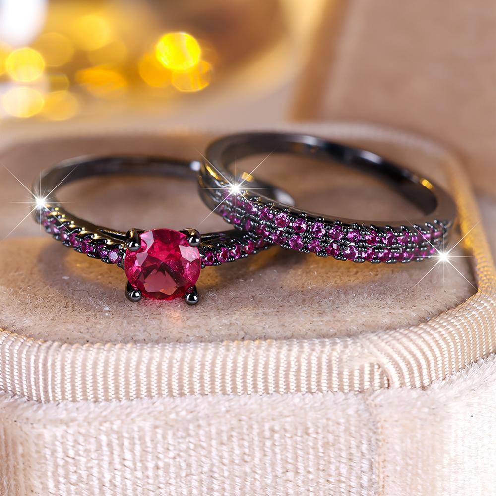 Glänzender Zirkoniastein, Mikrogepflasterter Brautring, Romantische schwarze Verlobungsringe, Hochzeitsschmuck, Geschenk 6 rose rot/schwarz