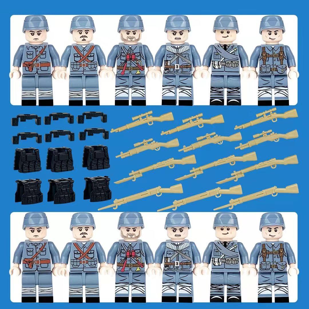 12-teiliges Minifiguren-Bausteinset aus dem Zweiten Weltkrieg, Militärsoldaten mit Waffengewehr, Ziegelsteine, klassisches Modell für Kinderspielzeug
