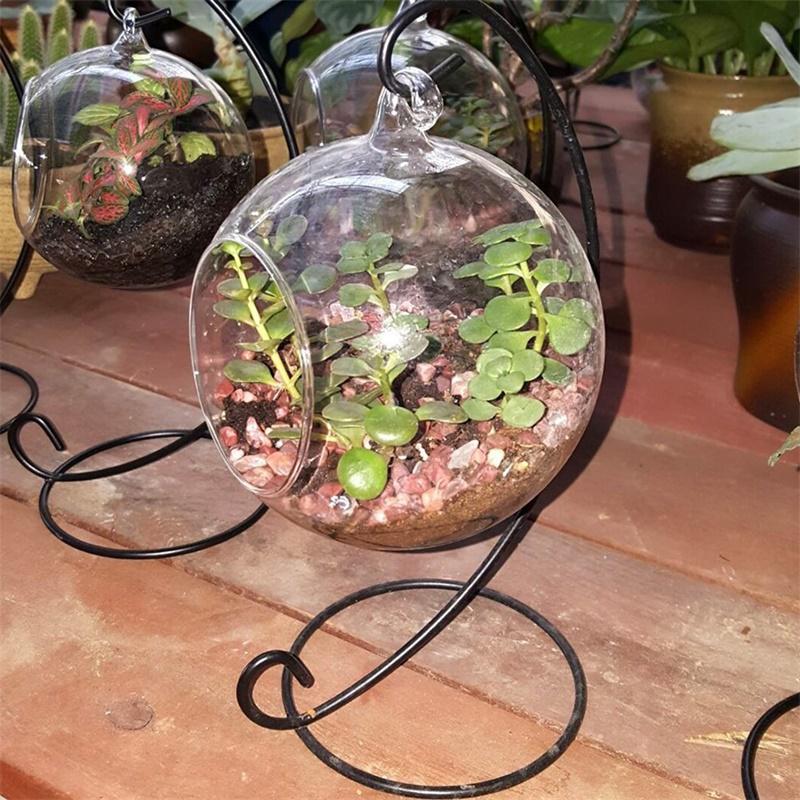 Kreative Klarglas-Kugelvase, Mikro-Landschafts-Luftpflanzen-Terrarium, saftiger hängender Blumentopf single iron frame