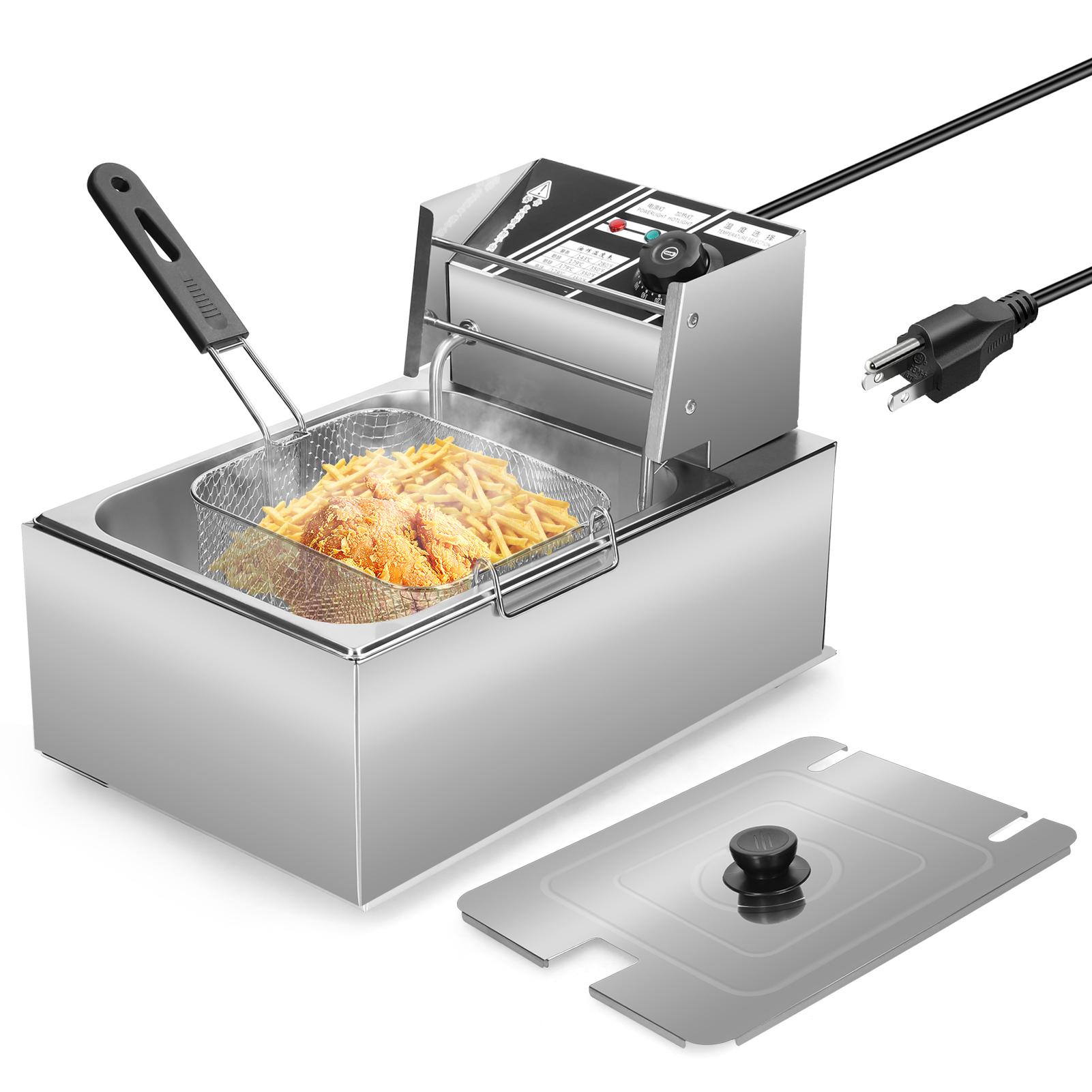 Elektrische Fritteuse Edelstahl Fritteuse Hähnchenfritteuse 6L Ölkapazität mit abnehmbarer Fritteuse US Plug silber