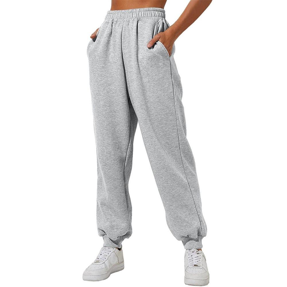 Damenmode, lockere, solide Jogginghose, Kordelzug, Freizeithose mit Taschen M grau