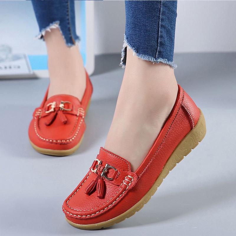 Frauen Wohnungen Tanz Schuhe Leder Atmungsaktive Mokassins Frauen Boot Schuhe Ballerina Damen Casual Schuhe Turnschuhe Frauen Krankenschwester Schuh 39 rot