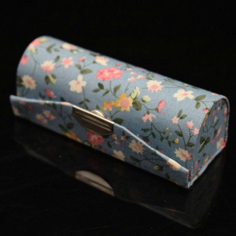 Frauen Make-Up Lagerung Box Lippenstift Box Mit Spiegel Blume Druck Einzelnen Lippenstift Lagerung Fall Kosmetik Taschen blau