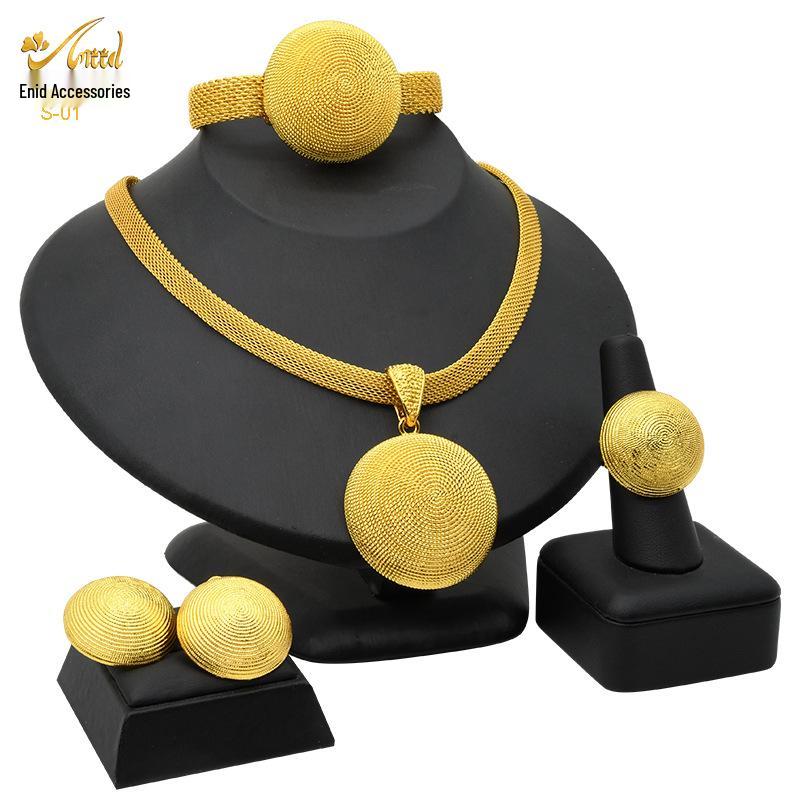 24 Karat vergoldetes Dubai-Brautschmuckset: Halskette, Ohrringe, Ring & Armband