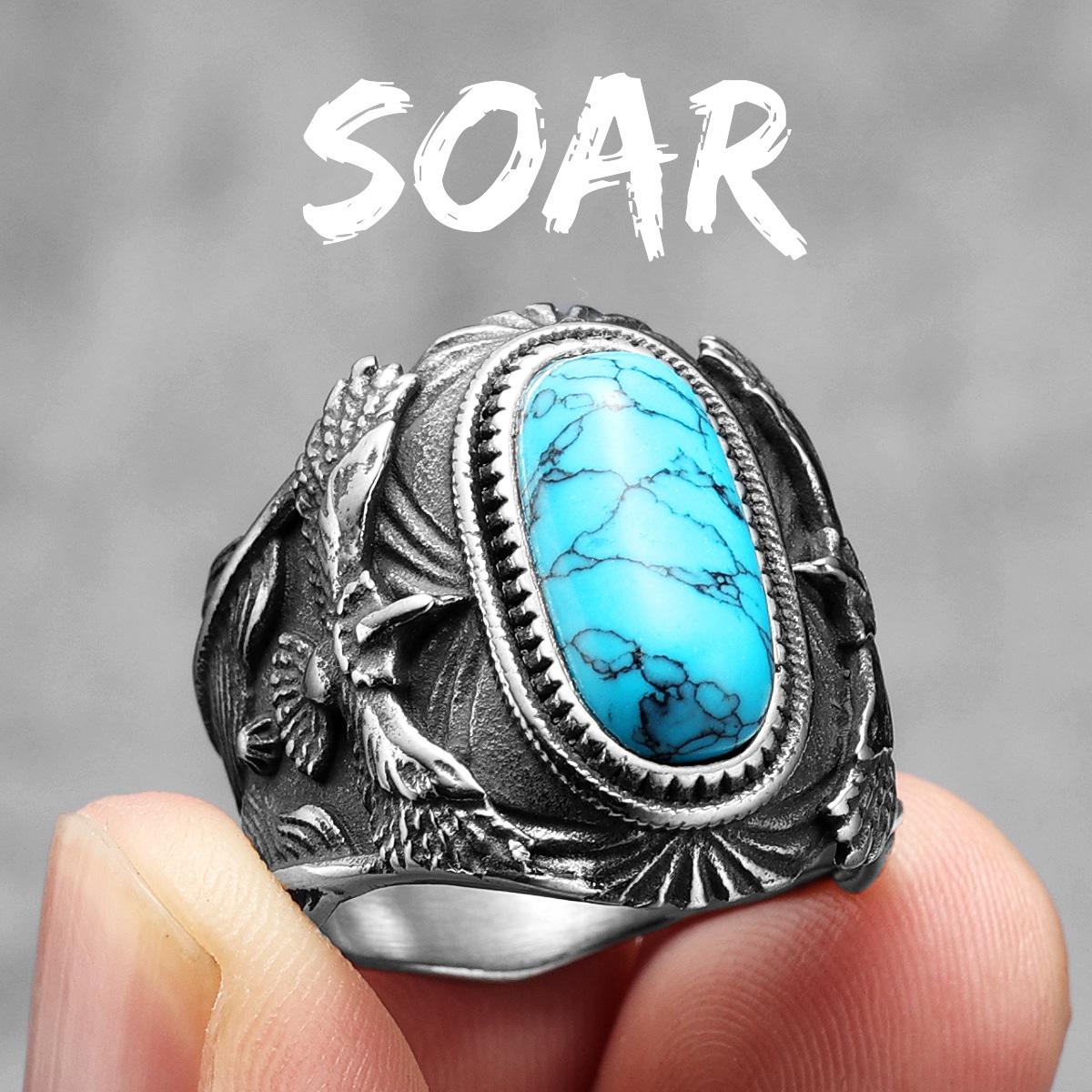 Edelsteine Luxus Herrenringe 316L Edelstahl Türkisring Retro Klassisch für Biker Freund Schmuck Weihnachtsgeschenk Dropshipping 10 white