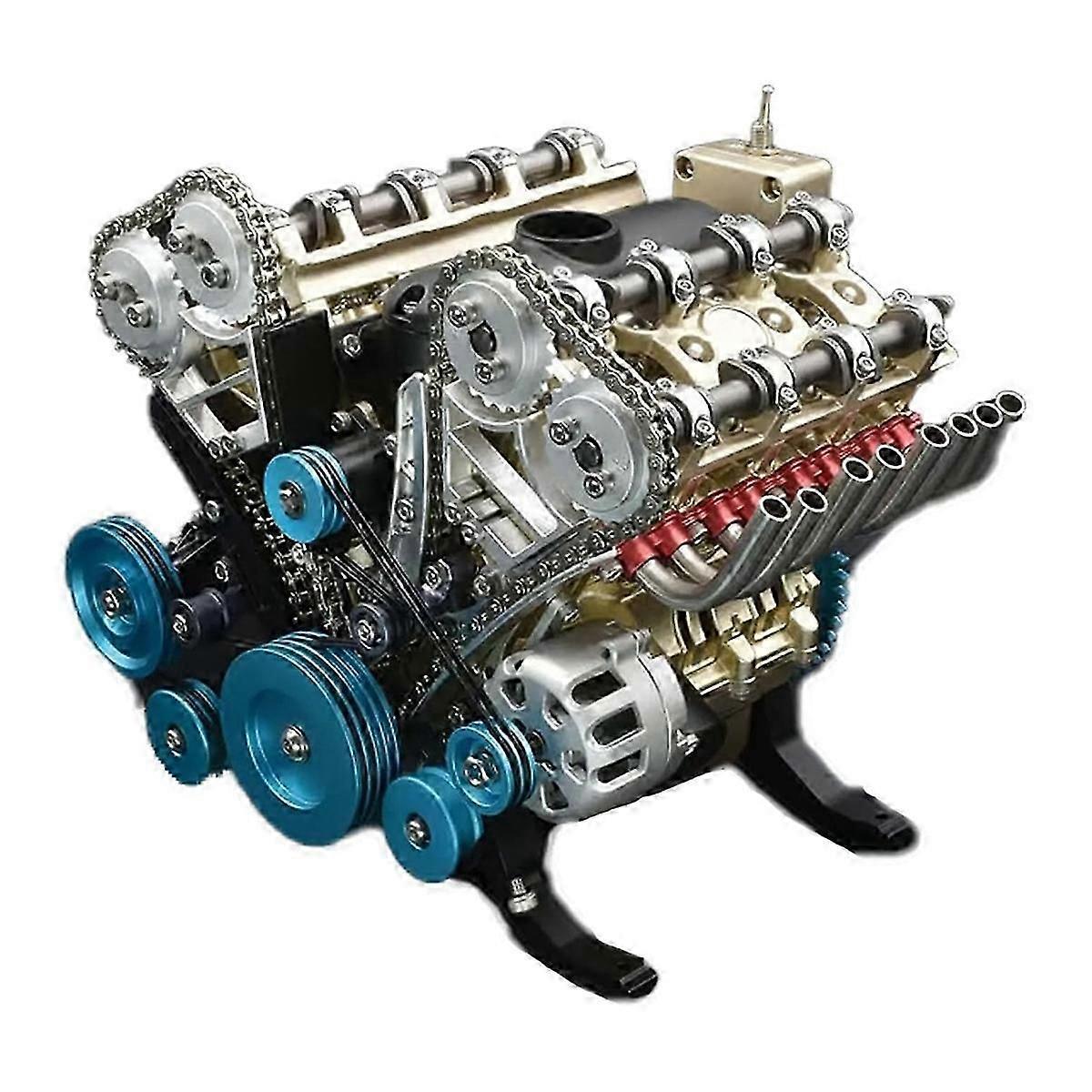 Modellmotor-Bausatz für Erwachsene, 8-Zylinder Metall-Automotor-Modellbausatz, Harz DIY Auto-Motor-Montagesatz