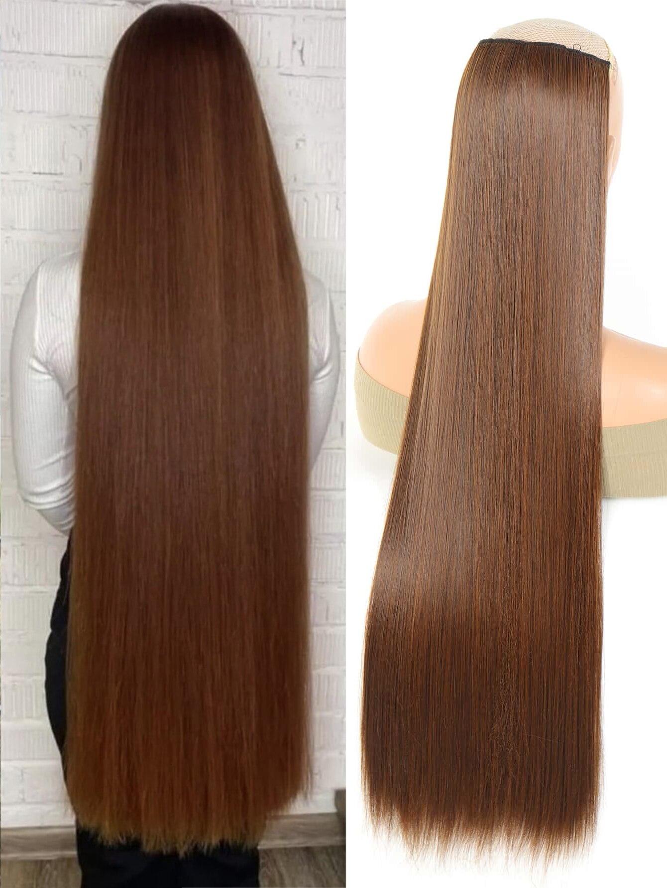 Aosiwig Kunsthaar, superlang, gerade, 100 cm, 5 Clip-In-Haarverlängerung, natürliches Haar, Schwarzblond, künstliches Kunsthaarteil für Frauen 24inches-60cm