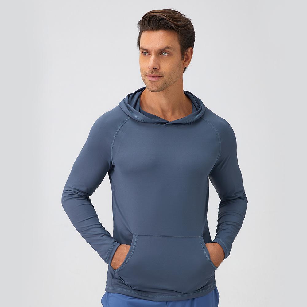 Herren-T-Shirts mit Kapuze, UPF 50+, Sonnenschutz, langärmlig, Sport-Lauf-Angel-Shirts, trockene Passform, sportliches Workout, Lauf-Shirts, langärmlig mit Kapuzen S gray