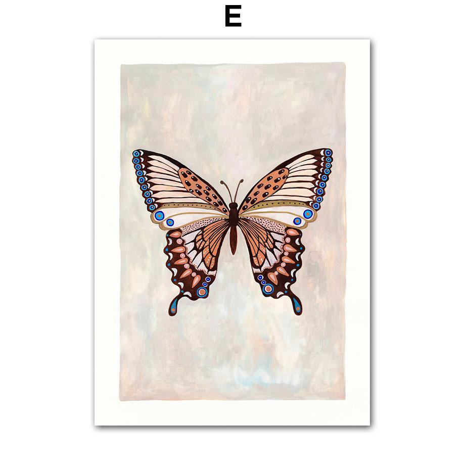 Aquarellblumen Schmetterling Vogel Boho Nordische Poster Und Drucke Kinderzimmer Wandkunst Leinwandmalerei Bilder Baby Kinderzimmer Dekor 21x30cm No Framed