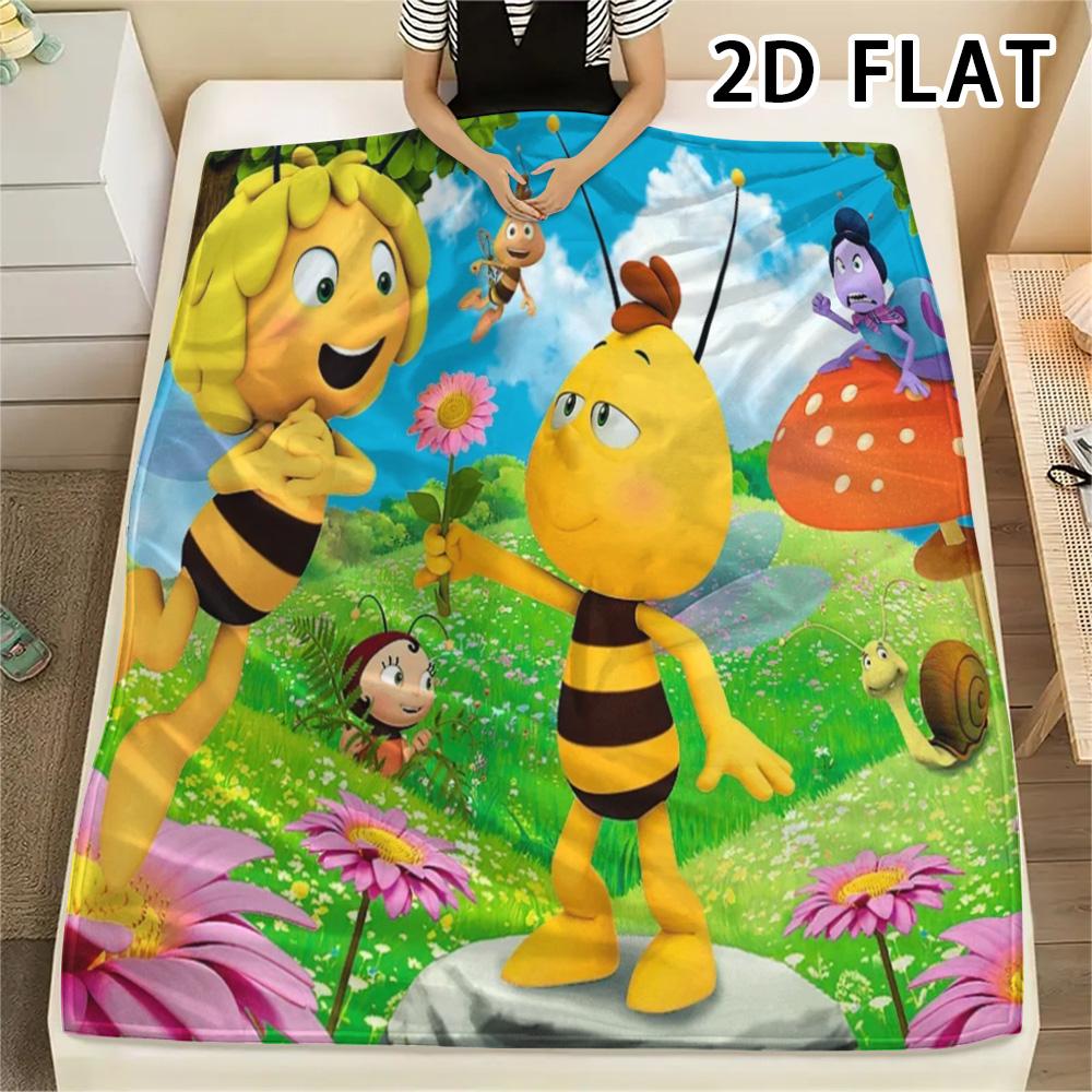 1 Stück Bienen und Maya Aufdruck Flanelldecke, Hohe Qualität, Bequem für alle Jahreszeiten, Heimdekoration, Wärme und Komfort, Perfekt für Weihnachtsgeschenke 80cm x 120cm yellow