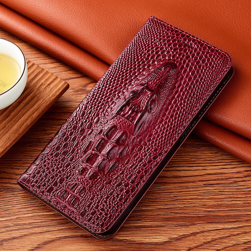 Klapphülle aus echtem Leder für Huawei P30 Pro, P30 Lite, Nova 4e mit Krokodilkopf-Design. P30