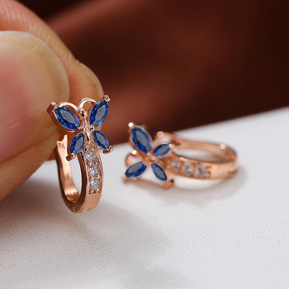 Ohrringe mit Geburtsstein-Kristall und Zirkon im Marquise-Schliff, Schmetterlingsförmige Ohrringe, Geschenke, Schmuck blau/rose gold