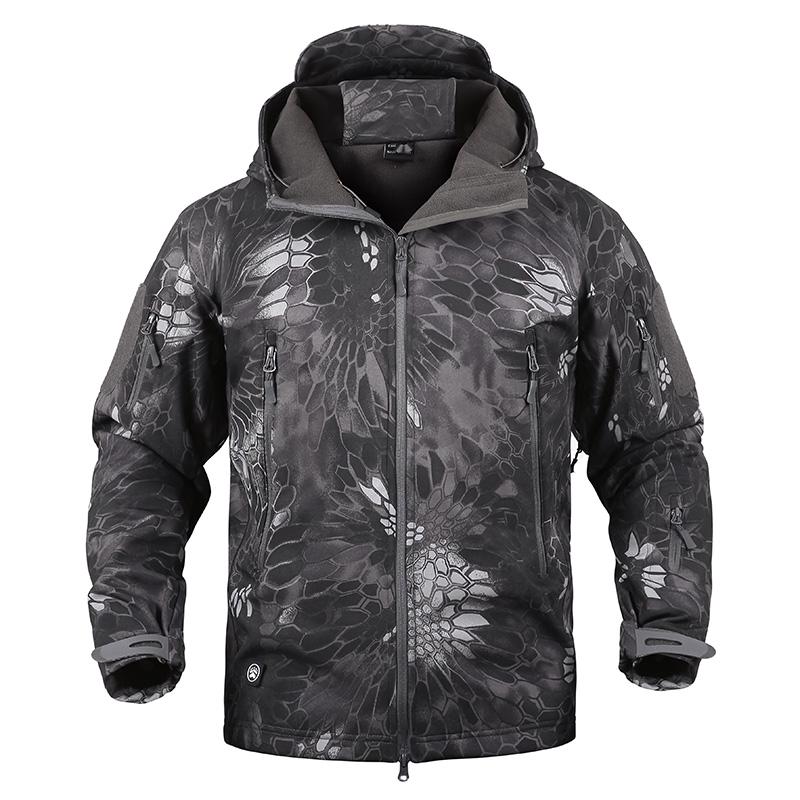 Soft Shell Wasserdichte Militär Jacke Männer Winter Warme Outdoor Wandern Mit Kapuze Camouflage Fleece Taktische Mantel XXXXL schwarze bohne