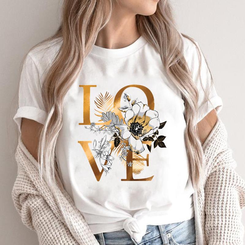 Kleidung Sommer Liebe Brief Blume Trend 90er Jahre süße Grafik T-Shirt Print Damen weibliche T Top lässig Kurzarm Damenmode T-Shirt XL