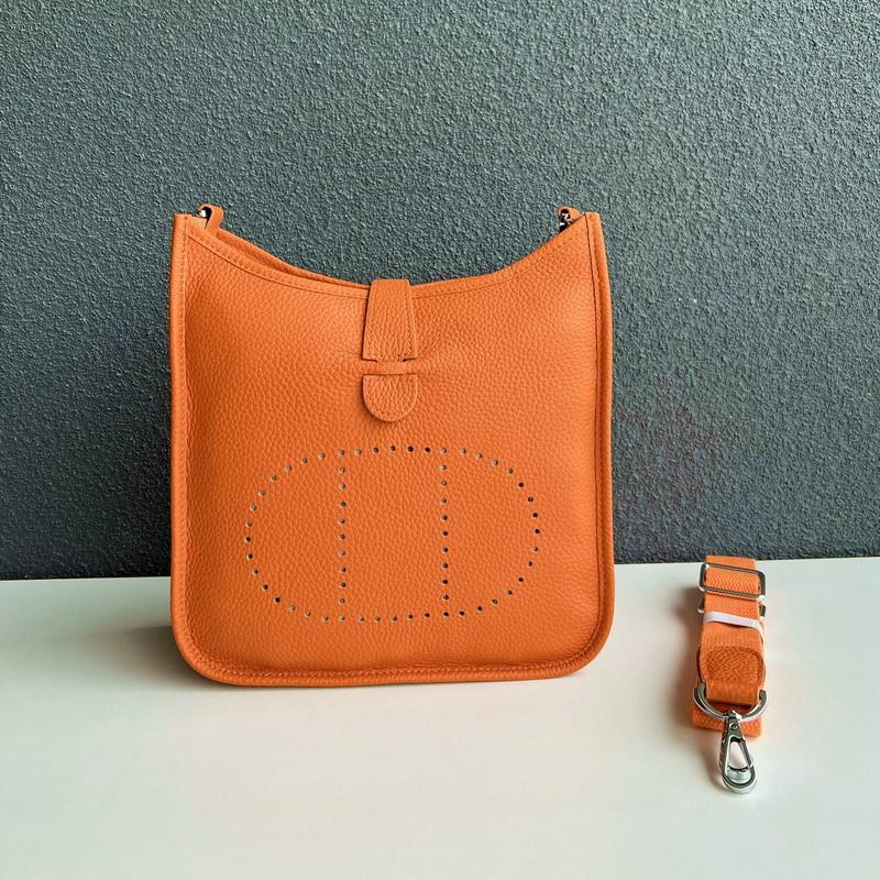 2025 Neue echtes Leder Top-Schicht Rindsleder Litschi-Muster Unisex ausgehöhlte Umhängetasche Echte Leder Damenhandtasche 25cm orange
